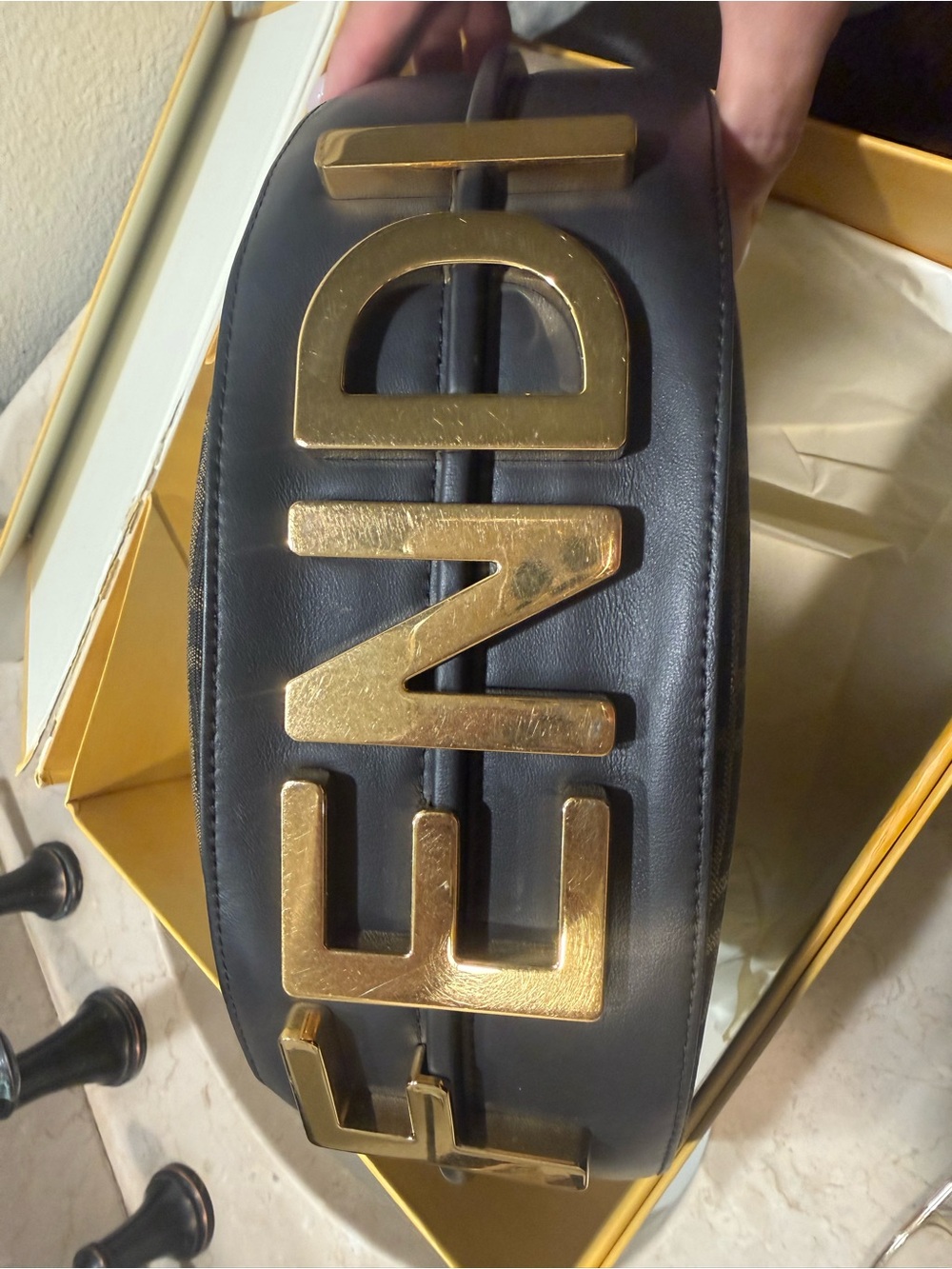 Fendi Brown and Black FF Logo Baguette Shoulder Bag with Gold Hardware - Picture 8 of 14